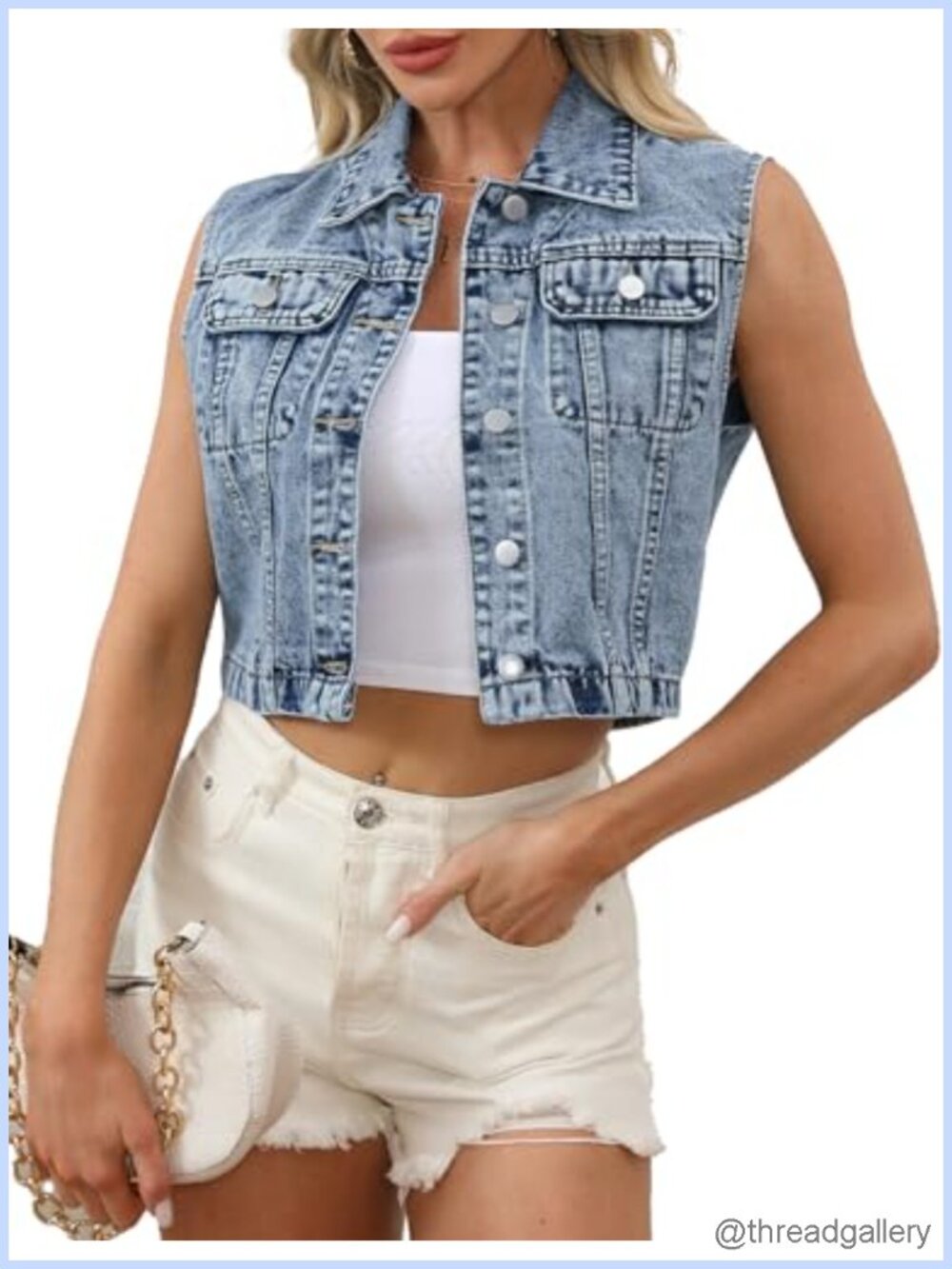 Cropped Denim Vest with Pockets Sleeveless Y2K Jean Vest
